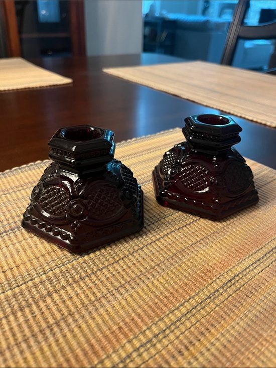 Avon Other - Avon “Cape Cod” Ruby Red Pressed Glass Candlestick Holders - Pair
